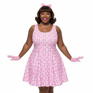 Pink Gingham 1950s Vintage Fit & Flare Swing Dress